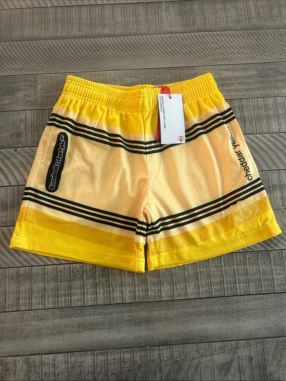 Cheddar Yel Kids' Bright Yellow Athletic Mesh Shorts with Stripe Detail